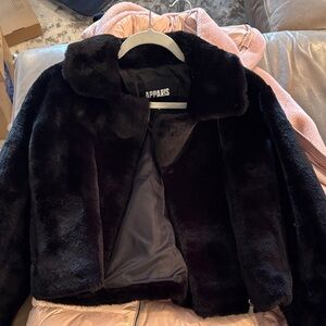 Apparis black faux fur coat size small